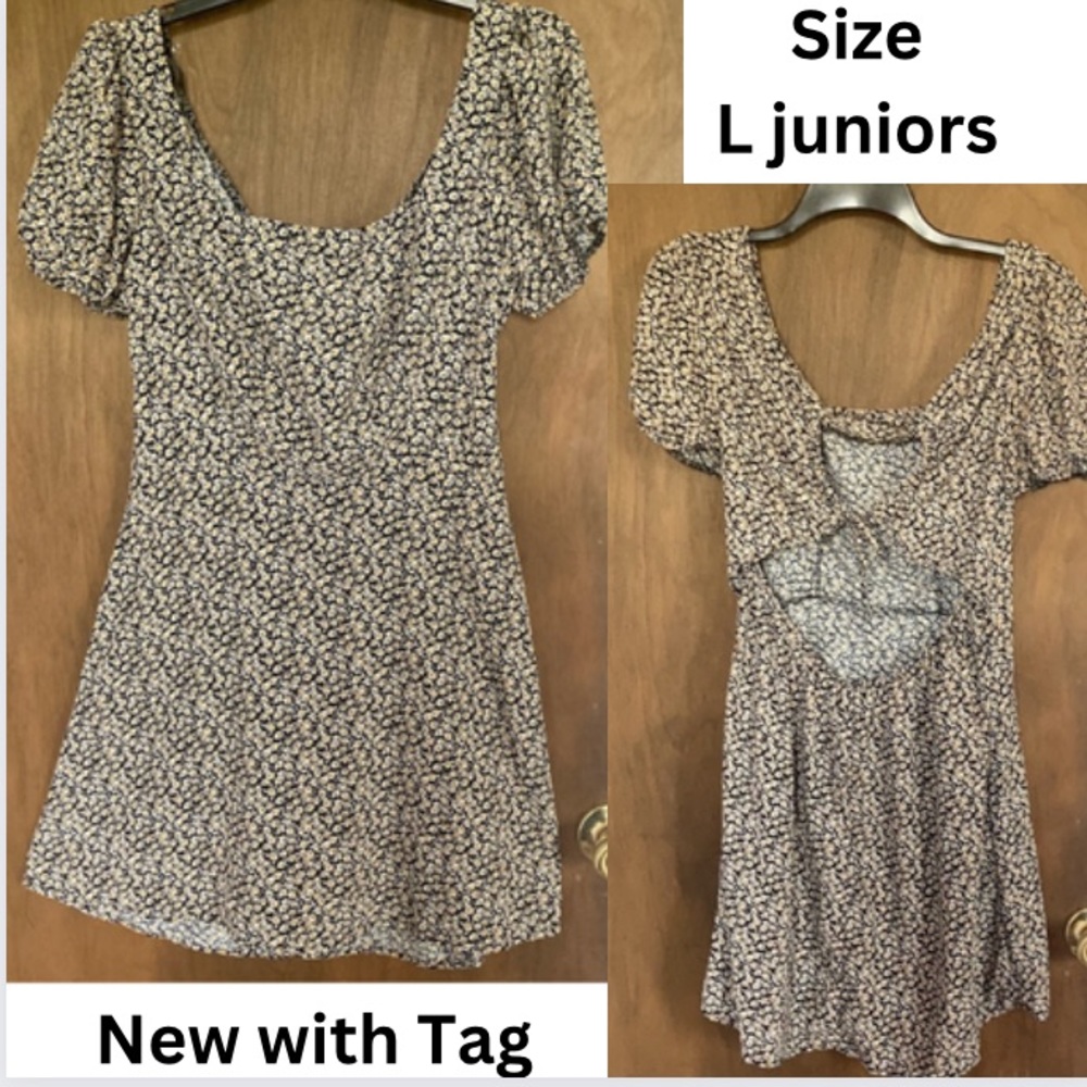 3/$27 Lily Rose back cinch string tie w cut out puff sleeve floral print dress